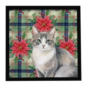 Caroline's Treasures Gris Blanco Gato Poinsettias Enmarcado Metal Impresión FNT1298MFP88 - Imagen 1 de 4