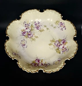 Antique RC Monbijou, Rosenthal & Co c 1896 Ruffle 10" Hand-Painted Floral Bowl - Picture 1 of 6