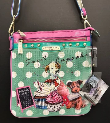 NUEVO CON ETIQUETAS Nicole Lee Sweet Cupcake Bandolera Cartera de Hombro Perros Bolsillos EE. UU. Foto 1 de 4