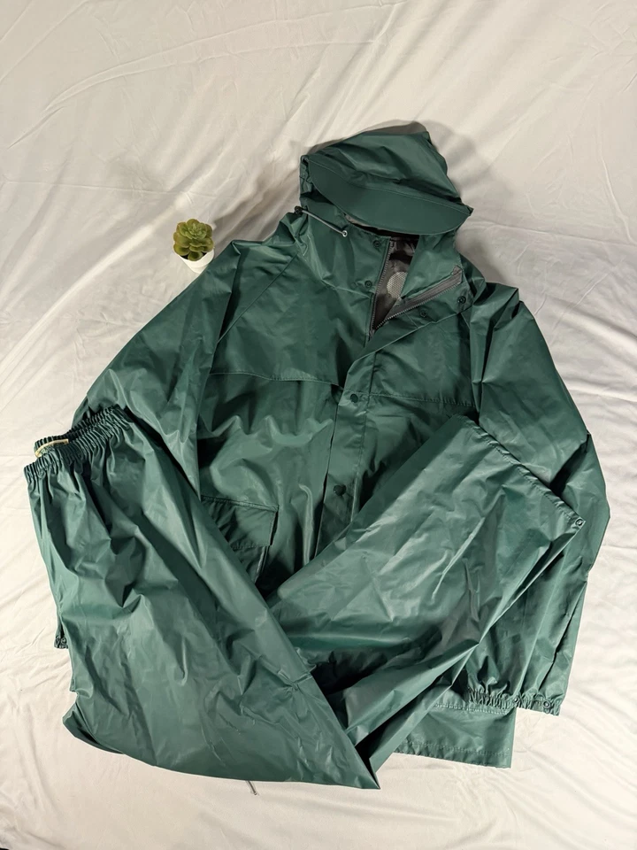 Traje de Lluvia LL Bean Vintage PVC Shell Exterior Capucha Impermeable Chaqueta Pantalones XL Foto 1 de 4