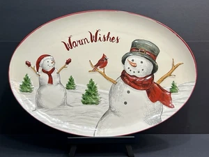 Plato para servir ovalado muñeco de nieve St Nicholas Square Yuletide deseos cálidos 20,25 x 13,75 - Imagen 1 de 7