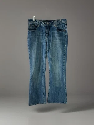 Pantalones de mezclilla Arizona acampanados para mujer talla 12 1/2 Plus azul adornado 5 bolsillos Foto 1 de 4