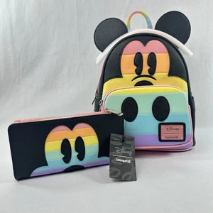 Loungefly Disney Mickey Mouse Pastel Rainbow Pride Mini Backpack and Wallet - Picture 1 of 20
