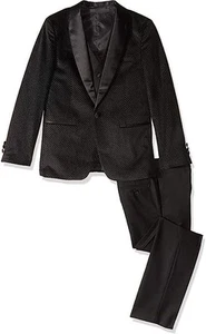 AXNY Boy's Slim Fit 3-Piece (Jacket Vest Trousers) Satin Shawl Collar Tuxedo - Picture 1 of 4