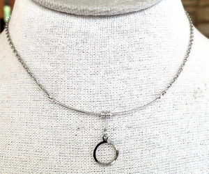 Collar Gargantilla Vintage Letra O Dije Tono Plata 14.5" Cable Link Anillo de Resorte - Imagen 1 de 4