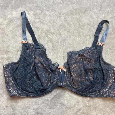 Sujetador balconette sin forro Cacique Lane Bryant 42DD azul encaje transparente con aros Foto 1 de 4