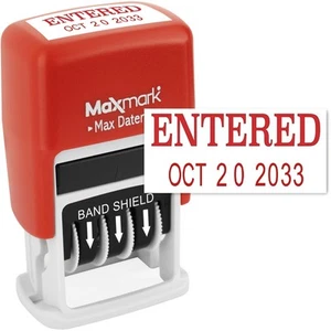 Self-Inking Rubber Date Office Stamp with Entered Phrase & Date - RED Ink (Ma... - Picture 1 of 7