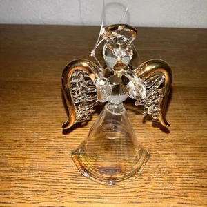Vintage Avon 1996 BLOWN GLASS Figural Angel GOLD Trim Christmas Ornament 3 3/8" - Picture 1 of 6