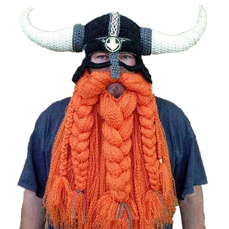 Divertido sombrero de barba tejido de gladiador para juego de rol, gorra cálida de lana tejida hecha a mano Foto 1 de 4