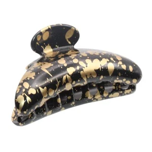 Parcelona French Couture Medium Black N Golden Celluloid Jaw Hair Claw for Women - Picture 1 of 8