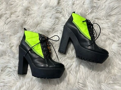 Polo Ralph Lauren Neon Green Black Duck Heel Platform Boots EU Size 38 US 7.5 - Image 1 of 4