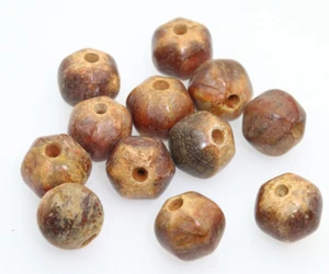 collected Chinese , carved jade brown six edge round beads bracelet 12pc D561 - Picture 1 of 3