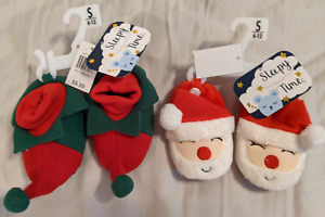 2 Pairs Sleepy Time Baby Size S 6-12 Months Booties/Slippers Christmas Santa NWT