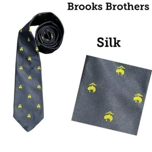 Brooks Brothers Signature Golden Fleece Logo Pattern Silk Necktie Navy Blue - Picture 1 of 7