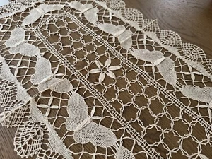 Handmade Lace Tablecloth 16x36 Beige Floral Butterfly Pattern - Picture 1 of 4