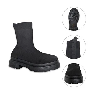WOMEN SOCK ANKLE BOOTS LADIES WINTER MID CALF COMFY CHUNKY HEEL SHOES SIZE 3-8 - Picture 1 of 6
