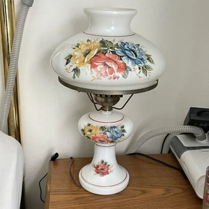 Vintage Milk Glass Floral Gone With The Wind Hurricane Parlor Table Lamp - Picture 1 of 8