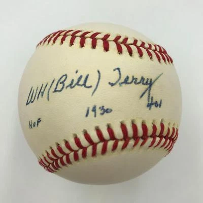 Nice Bill Terry HOF 1930 .401 Batting Ave Signed Inscribed NL Baseball PSA DNA - Image 1 of 3