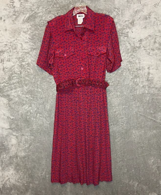 Leslie Fay Women Ditzy Floral Retro Grandma Modest Belted Maxi Shirt Dress 10 - Image 1 of 4