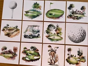 6x Aquarell Golf Thema Kartenaufleger Kartenherstellung Väter Geburtstag - Bild 1 von 3