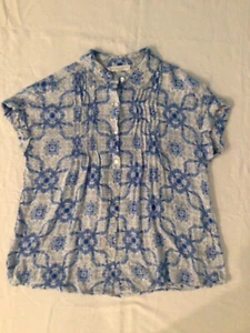 Jane + Delancey Women's Blue & White Button Up Short Sleeve Shirt Size S - Picture 1 of 12