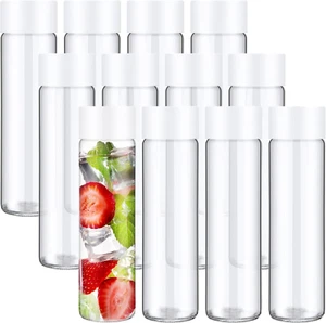 12 Pack Clear Glass Bottle with Lids 16Oz Wide Mouth Juice Bottles Milk Drinking - Picture 1 of 6