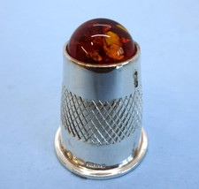 Sterling SILVER THIMBLE. AMBER Top