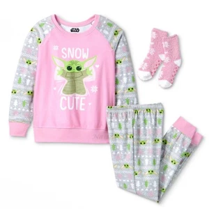 NWT Baby Yoda Girls Pajamas Size 6-12 Star Wars Mandalorian Shirt Pant Socks S-L - Picture 1 of 4