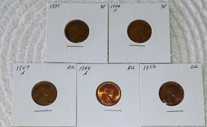 5 Wheat Pennies 1935-1956 (1P6-10) Vintage Wheat Pennies Add to Your collection - Picture 1 of 4