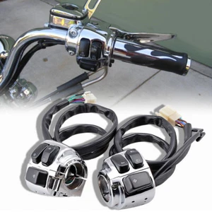 2*Chrome 1" Handlebar Control Switches+ Wiring Harness For Harley Sportster Dyna - Picture 1 of 8