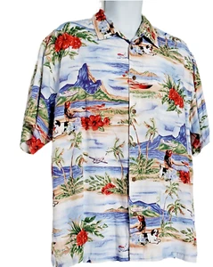 Camisa Big Dogs Para Hombre L Estampado Hawaiano Abotonada 100% Rayón Playa Niña Flor De Colección - Imagen 1 de 11