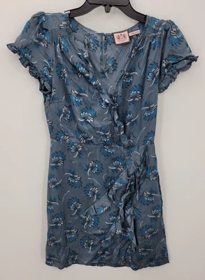 Vestido Juicy Couture para mujer 4 azul floral seda volantes simulado envoltura manga corta Y2K Foto 1 de 4