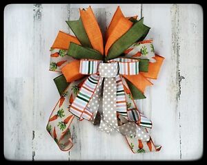 12 " Easter Bow, Orange and Green Spring Lantern Wreath Mailbox Bow Wired Ribbon