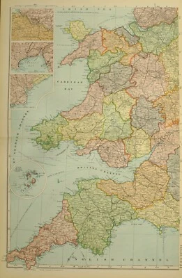 1902 MAPA DE INGLANDIA Y EL SUROESTE DE WALES ~ CARDIGAN GLAMORGAN CORNWALL DEVON SOMERSET Foto 1 de 4