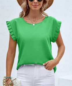 La Mode Green Pleat-Sleeve Crewneck Top Size Large - Picture 1 of 3