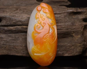 Chinese Antique Qing Dynasty Hetian Ancient Jade Dragon Pattern Jade Pendants - Picture 1 of 9