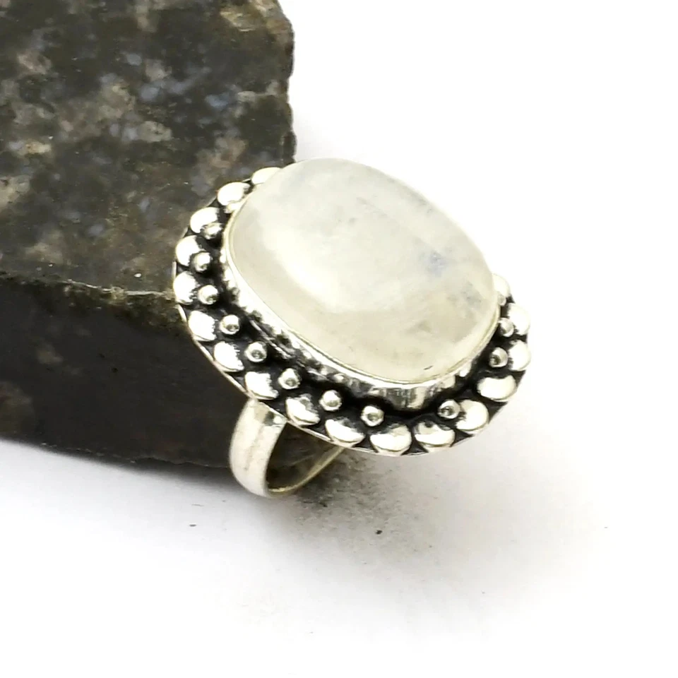 Rainbow Moonstone Gemstone Handmade Ring Jewelry For Gift US Size-6.75 AR 32368 - Image 1 of 1