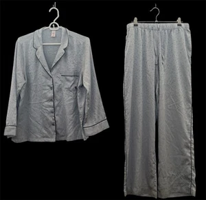 Victoria's Secret Size M Satin Long Pajama Set - Flint Gray Stars - Picture 1 of 19