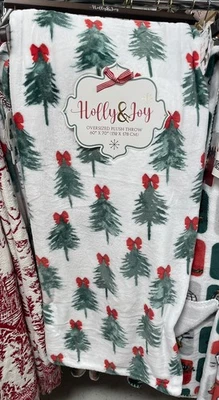 Holly & Joy Christmas Tree w/Red Bows Oversized Plush Throw - Image 1 of 4