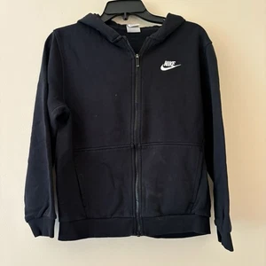 Nike Kids Black Zip Hoodie Size Large Fleece Sweatshirt Swoosh Logo - Picture 1 of 3