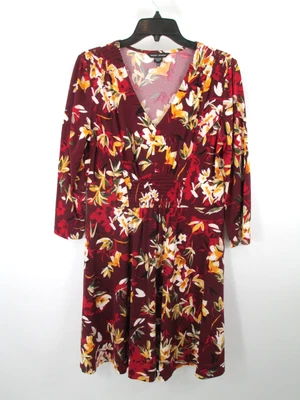 MAGGY LONDON Midi Fit & Flare Dress Women 10 Burgundy Floral Print Cottage Core - Image 1 of 4