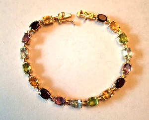 Schönes Gelbgold Vermiel 925 Tennisarmband mit ovalen Halbedelsteinen - Bild 1 von 4