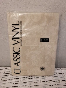 LINTEX CLASSIC VINYL TABLECLOTH OVAL 60X84 IVORY/BEIGE FLORAL NEW IN PACKAGE - Picture 1 of 3