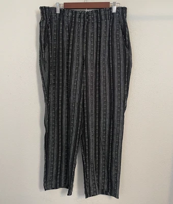 Briggs XL Black White Striped Wide Leg Pants Linen Blend Elastic Waist Pockets - Image 1 of 4