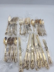 FB Rogersl Golden French Rose 44 Pc Gold Plated Flatware Set Serves 8 - Picture 1 of 7