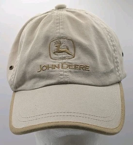 John Deere Strapback Hat Khaki Baseball Cap Beige Logo Cyrk Farm Tractor - Picture 1 of 8