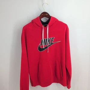 Nike Long Sleeve Kangaroo Pocket Graphic Logo Classic Pullover Hoodie Red Size L - Picture 1 of 9