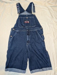 Karl Kani Jean Bib Overalls CAapri Shorts Size XL Denim Blue KKJ23 - Picture 1 of 12