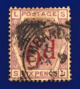 1883 SG162 6d on 6d Lilac Plate 18 K8B SL Lombard St Good Used Cat £150 dtfi - Bild 1 von 3