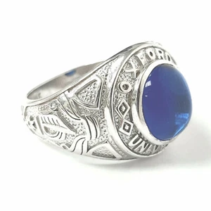 Silver College Ring 925 Sterling Blue Stone Mens Oxford University UK Hallmarked